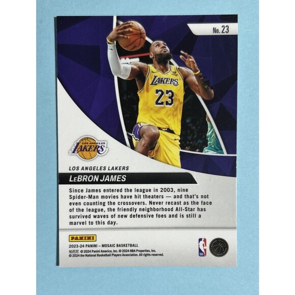 2023-24 Panini Mosaic,LeBron JAMES, LA Lakers  Card #23 - Picture 2 of 3